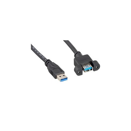 Cable Wholesale USB 3.0 Panel Mount Extension Cable, Type A Male to Panel Mount Female, Black, 3 Foot 10U3-24103